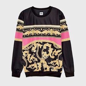 New Zara Versace Print gold chain baroque sweatshirt